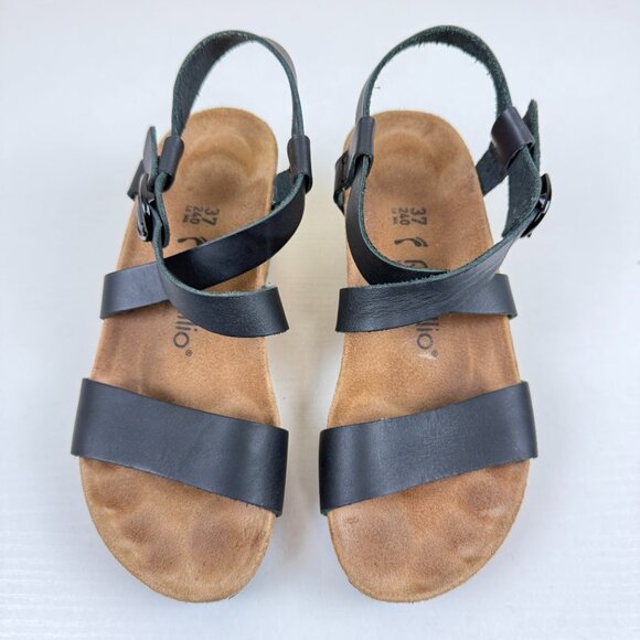 EUC Papillio Birkenstock Black Leather Wedge Sandals - Picture 3 of 11